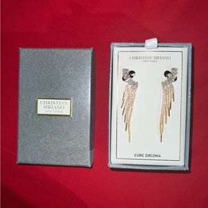 Gold-Toned Winged Rhinestone Sparkling Tassel Earrings (NIB)